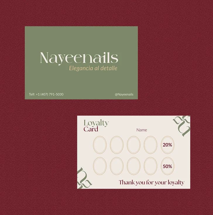 Tarjeta de presentación y tarjeta de fidelidad de Nayeenails