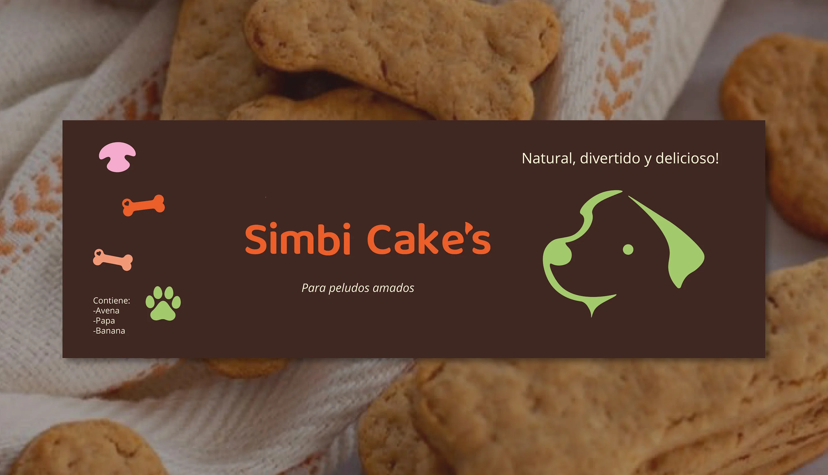 Etiqueta de empaque de Simbi Cakes para galletas naturales de perros